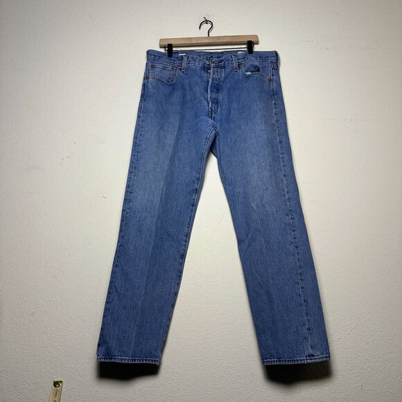 Levi 501 Button Fly Denim Jean Pant Men 36x30 Blue Western Casual Work Durable - Picture 1 of 14